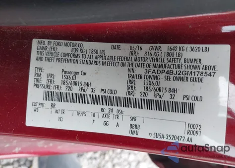 2016 Ford Fiesta Se from USA, damaged, VIN 3FADP4BJ2GM178547
